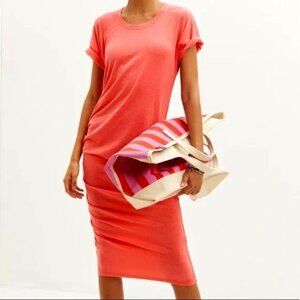 Anthropologie Sundry Orange Midi Ruched T-Shirt Dress Size S